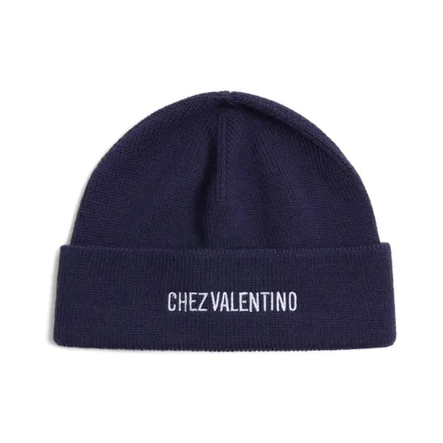 Navy Blue Ribbed Knit Hat - Valentino Garavani - Modalova