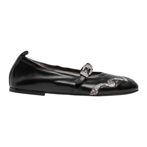Leather and Python Ballerina Flats - Sartore - Modalova