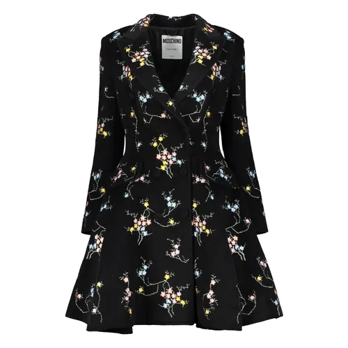 Floral Embroidered Double-Breasted Coat - Moschino - Modalova