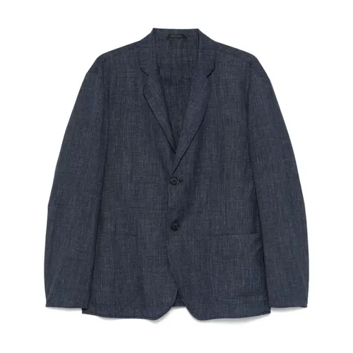 Blue Button-Up Jacket with Pockets - Giorgio Armani - Modalova