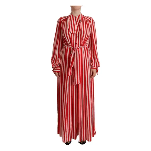 Elegant Striped Silk Maxi Dress - Dolce & Gabbana - Modalova