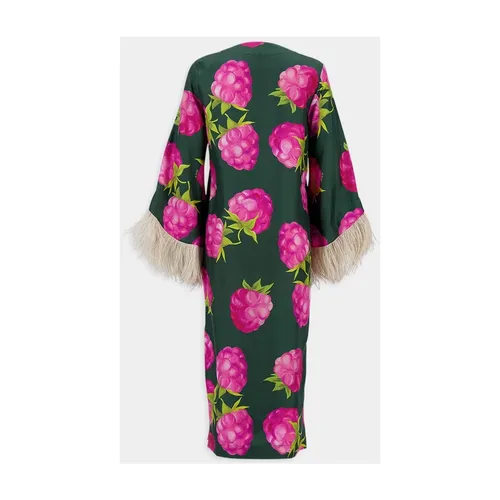 Raspberry Feathered Silk Kaftan - La DoubleJ - Modalova