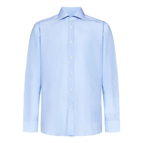 Camicia in Cotone e Lino Blu Chiaro - Franzese Collection - Modalova