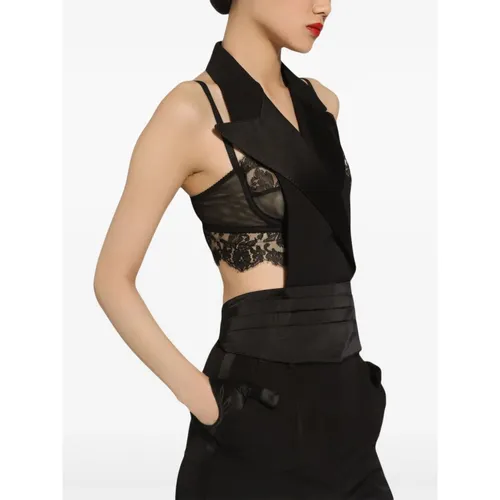 Black Silk Satin Weave Draped Top - Dolce & Gabbana - Modalova