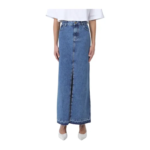 Denim Maxi Skirt with Front Slit - Philosophy di Lorenzo Serafini - Modalova