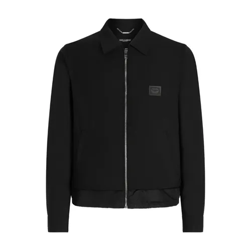Black Wool Canvas Jacket Regular Fit - Dolce & Gabbana - Modalova