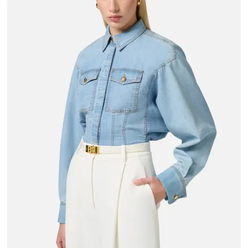 Denim Peplum Shirt - Elisabetta Franchi - Modalova