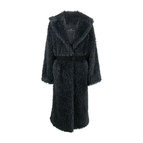 Grey Shearling Wool Belted Coat - Ermanno Scervino - Modalova