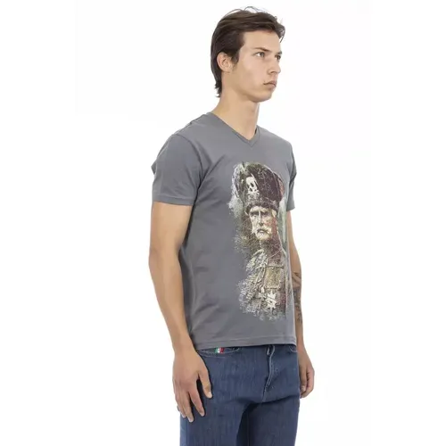 Elegant V-Neck Tee with Frontprint - Trussardi - Modalova
