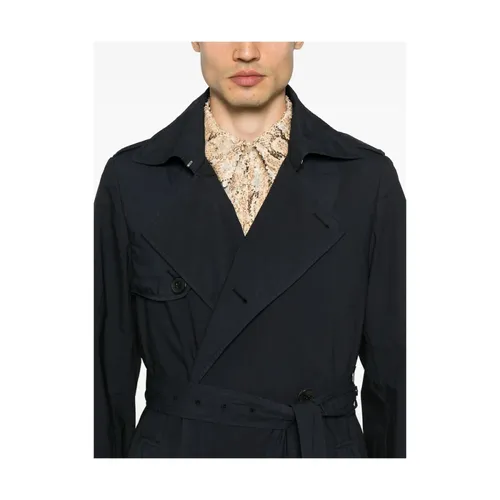 Midnight Blue Double-Breasted Coat - Dries Van Noten - Modalova