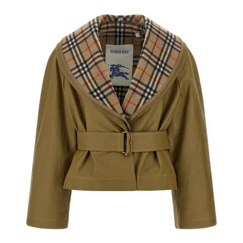 Cropped Cotton Jacket with Check Warmer - Burberry - Modalova