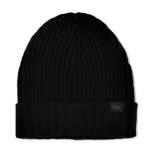 Black Wool Beanie with Rib Pattern - Fay - Modalova