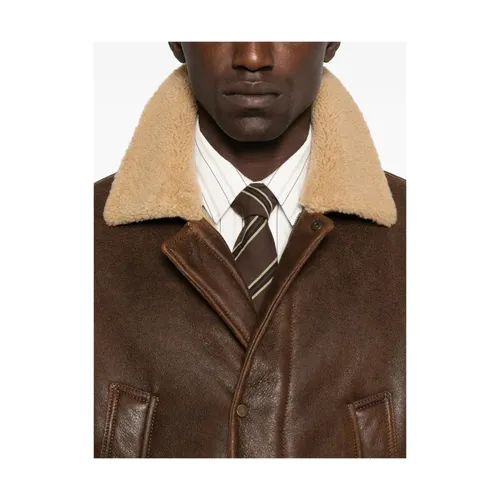 Shearling Collar Leather Outerwear - Salvatore Santoro - Modalova