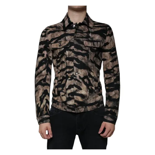 Tiger Button Down Collared Jacket - Dolce & Gabbana - Modalova