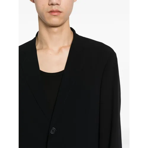 Navy Blue Wool Jacket Notched Lapels - Giorgio Armani - Modalova