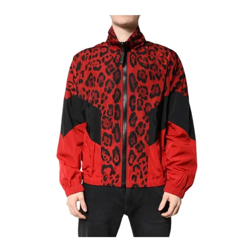 Red Leopard Print Bomber Jacket - Dolce & Gabbana - Modalova