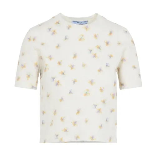 White Wool Floral Pullover Sweater - Prada - Modalova