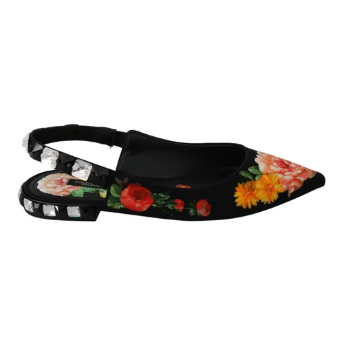 Black Floral Crystal Slingbacks - Dolce & Gabbana - Modalova