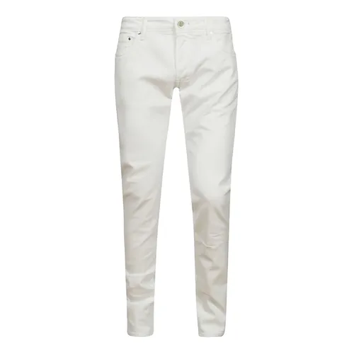 Solid White Cotton Denim Jeans - Hand Picked - Modalova