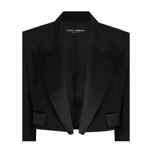 Black Satin Finish Open Front Jacket - Dolce & Gabbana - Modalova