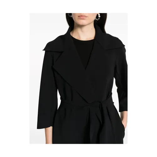 Black Belted Coat with Wide Lapels - Chiara Boni - Modalova