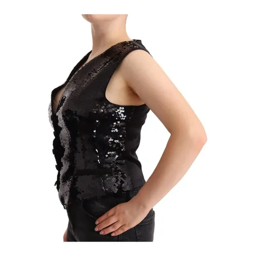 Sequin V-Neck Tank Top - Dolce & Gabbana - Modalova