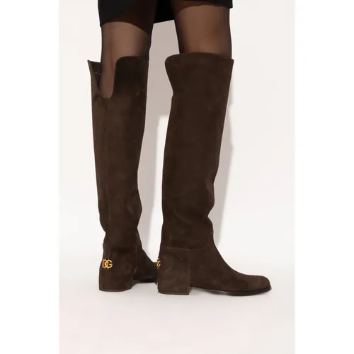 Suede knee-high boots - Dolce & Gabbana - Modalova