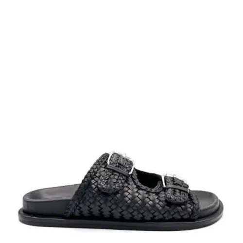 Braided Leather Flat Sandal Black - Elena Iachi - Modalova