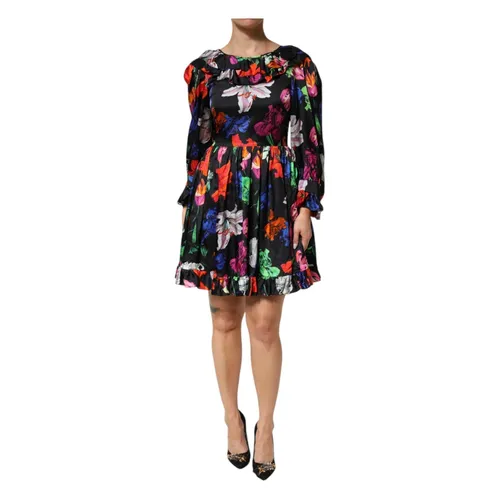 Floral Ruffle Mini Dress Black - Msgm - Modalova
