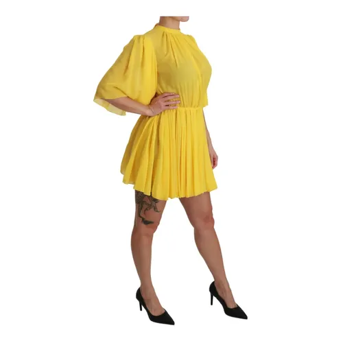 Yellow Silk Pleated A-line Mini Dress - Dolce & Gabbana - Modalova