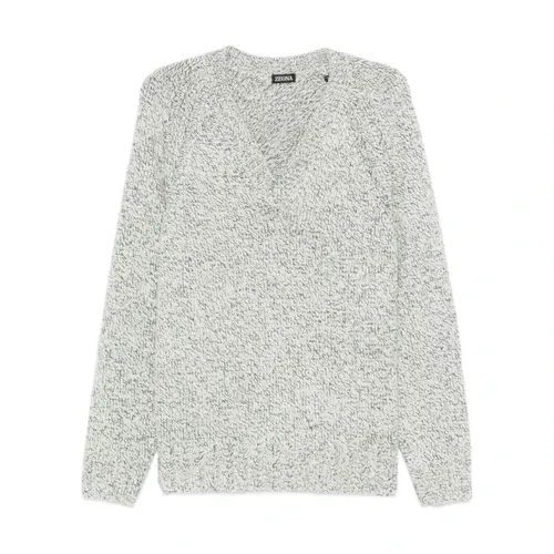 White V-neck Cashmere Wool Sweater - Zegna - Modalova