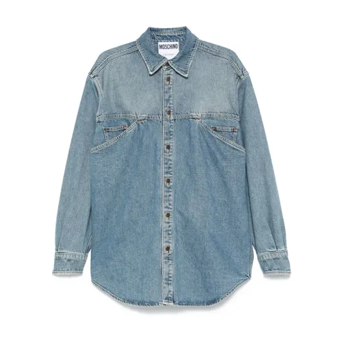 Camicia in denim con tasche frontali - Moschino - Modalova