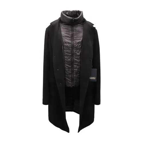 Wool Coat with Removable Inner Double-Breasted - Herno - Modalova