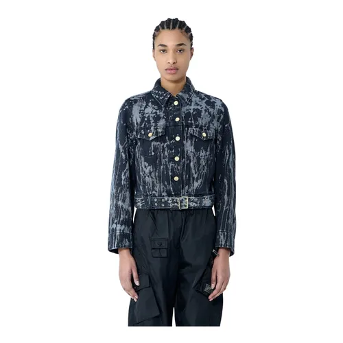 Printed Denim Belted Jacket - Ganni - Modalova