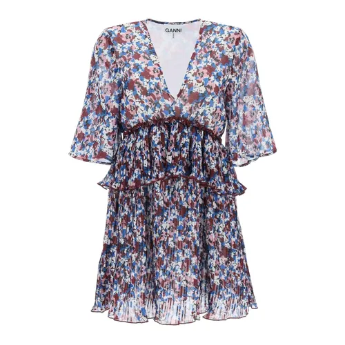 Floral Motif Pleated Mini Dress - Ganni - Modalova