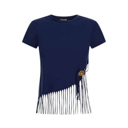 Fringed Crew-neck T-shirt with Medallion - Roberto Cavalli - Modalova