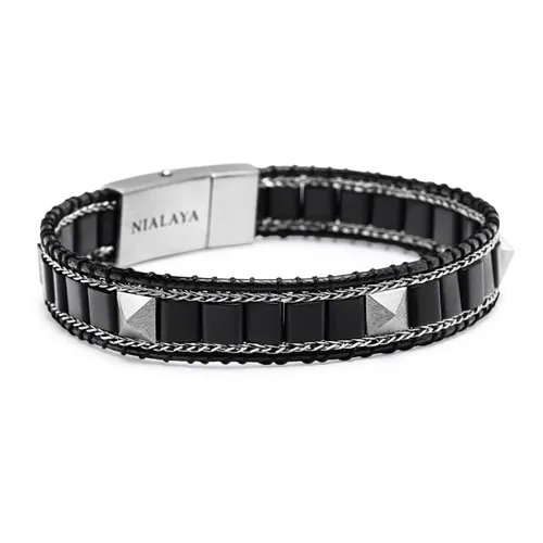Black Onyx Stud Bracelet with Silver - Nialaya - Modalova