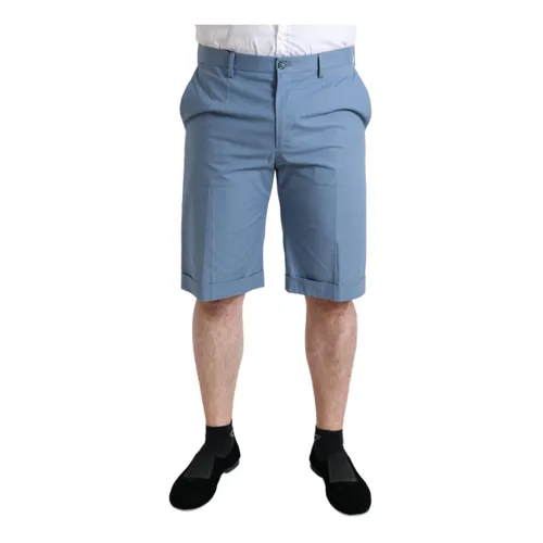 Blue Cotton Folded Hem Bermuda Shorts - Dolce & Gabbana - Modalova