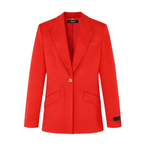 Wool Single-Breasted DV Blazer - Versace - Modalova