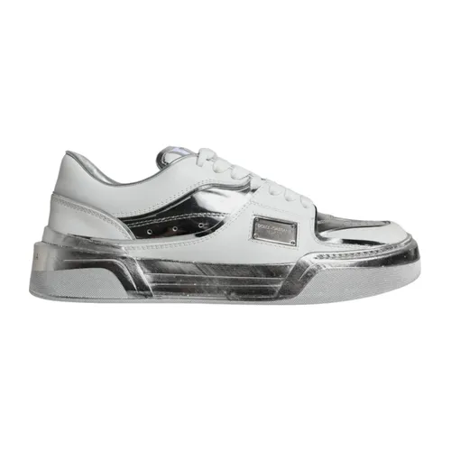 Silver Leather Low Top Sneakers - Dolce & Gabbana - Modalova