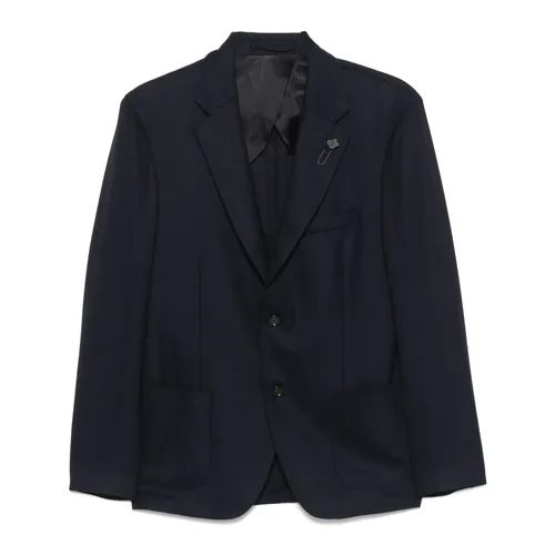 Navy Blue Wool Blazer - Lardini - Modalova