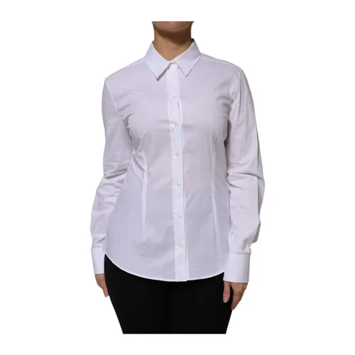 White Cotton Collared Shirt with Button Closure - Dolce & Gabbana - Modalova