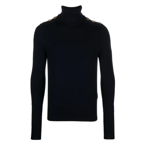 Blue Wool Turtleneck Sweater - Balmain - Modalova