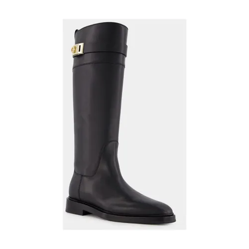 Black Leather Calf Boots with Buckle - Ferragamo - Modalova