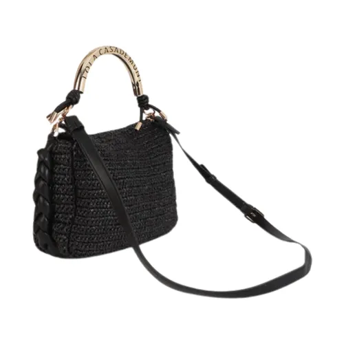 Raffia-effect Contrast Crossbody Bag with Cutwork Logo Strap - Lola Casademunt - Modalova