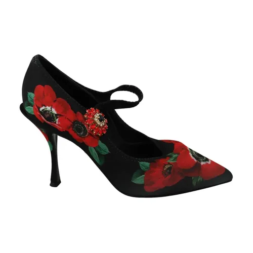 Black Floral Mary Jane Pumps - Dolce & Gabbana - Modalova