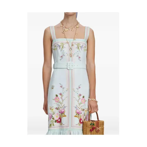 Floral Linen Midi Dress - Self Portrait - Modalova