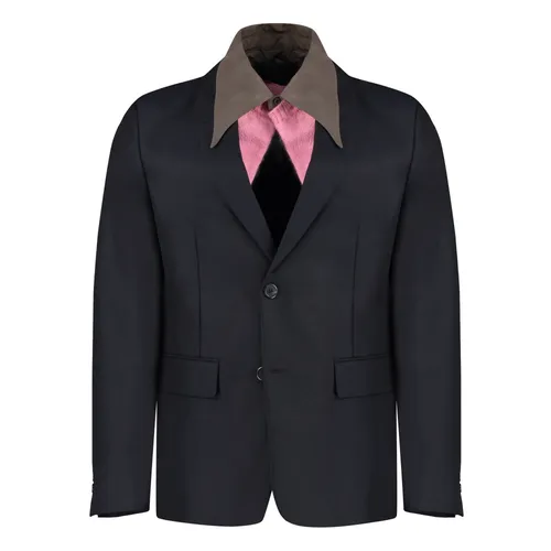 Wool Single-Breasted Jacket Lapel Collar - Prada - Modalova