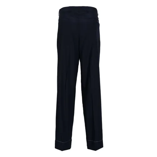 Navy Blue Wool-Silk Blend Trousers - Brioni - Modalova