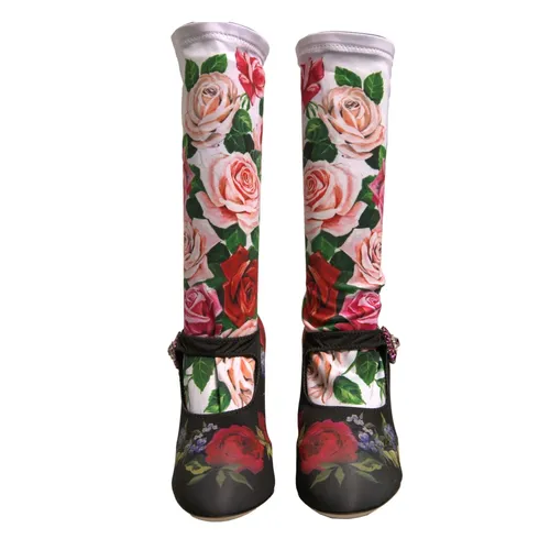 Black Floral Crystal Boots - Dolce & Gabbana - Modalova